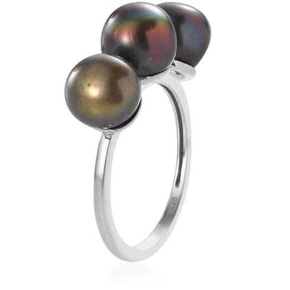 NWT Chocolate Bronze Pearls 3 Stone Ring in Sterling Silver 10 - Picture 13 of 16